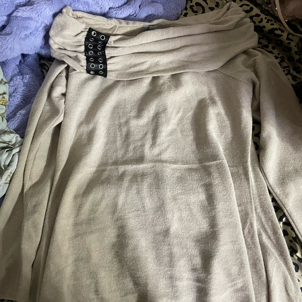 Absolutely Famous Off-the-Shoulder Cream Knit Sweater with Grommet Detail
